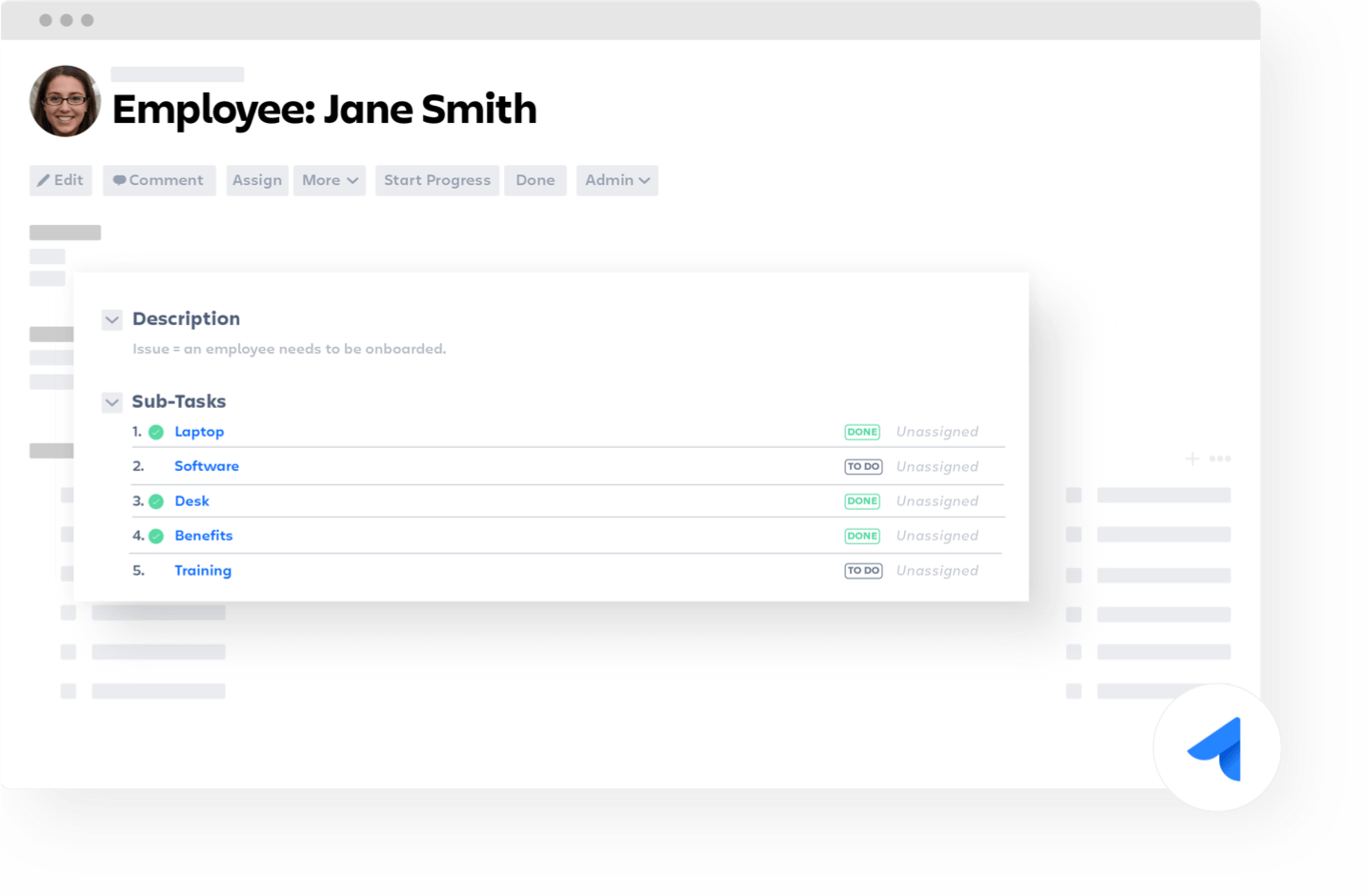 Заявка Jira Core с профилем сотрудника