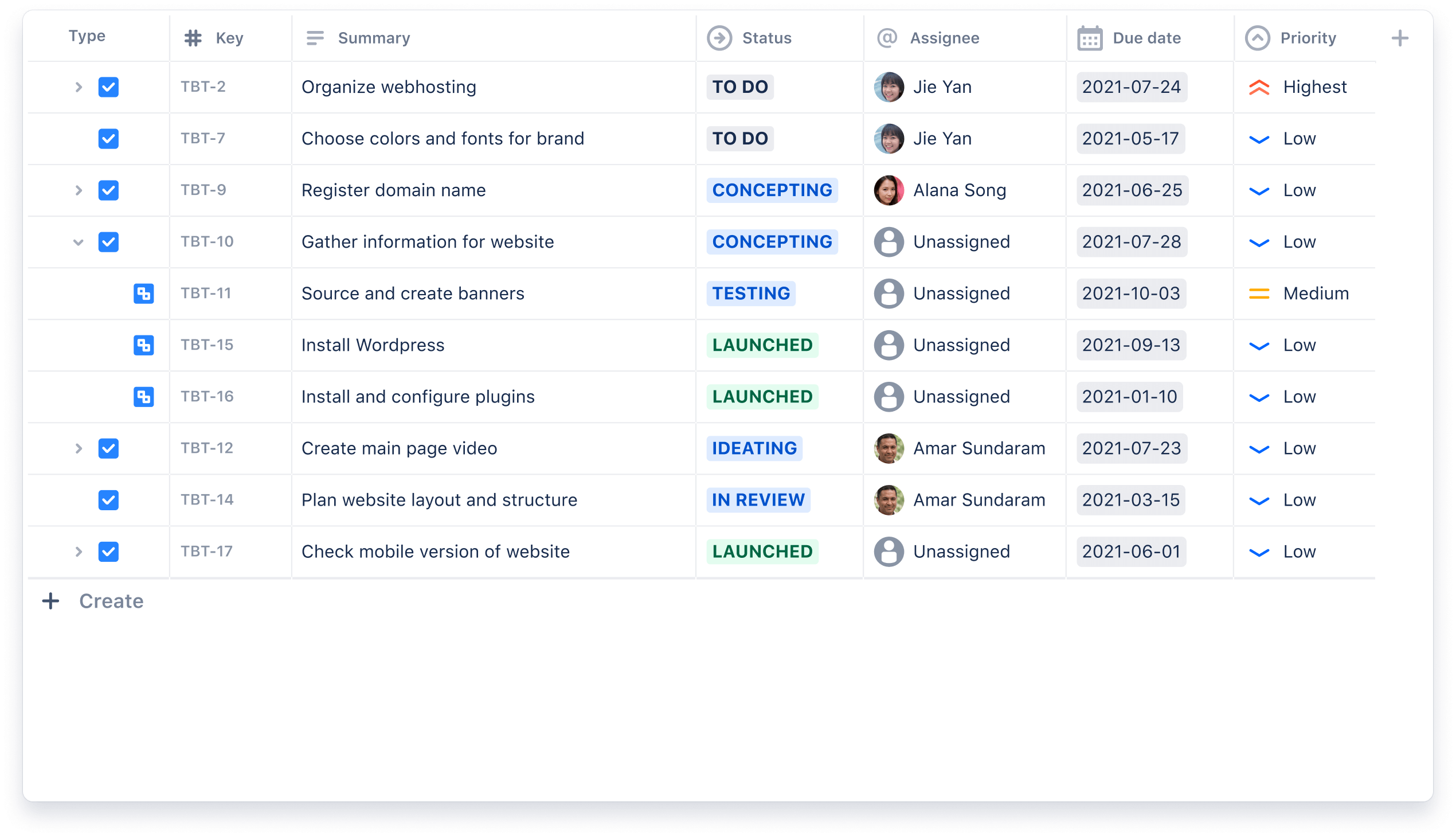 Capture d'écran de la liste de produits